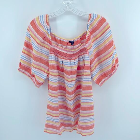 NWT Talbots 100% linen striped short puff sleeve square neck top sz 1X - Picture 1 of 7